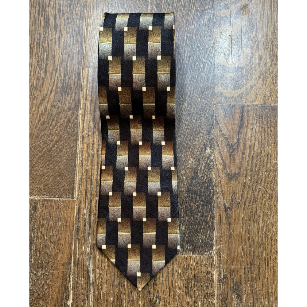 Courage Hand Sewn Neck Tie Black Brown‎ Geometric Men's Size W3.75" x L60" Silk
